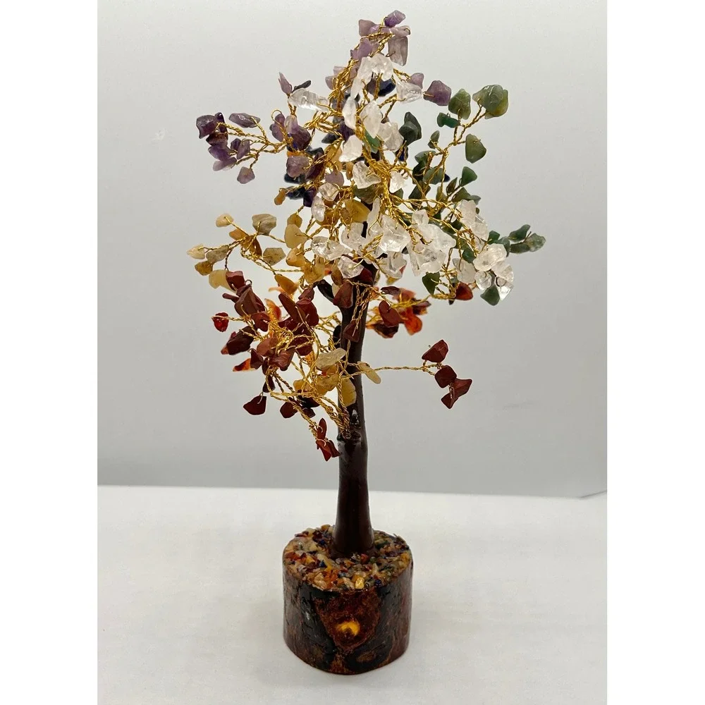 Gemstone Bonsai Tree of Life Sculpture Amethyst Quartz Lapis Chakra Feng Shui
